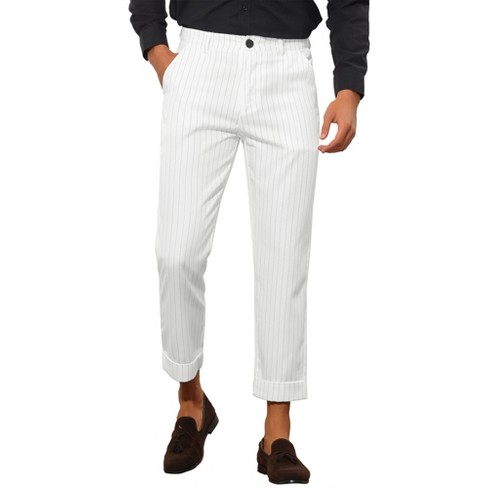 Lars Amadeus Men's Vertical Striped Dress Pants Straight Fit Formal  Business Trousers White 34 : Target