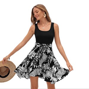 Women's Elegant Tropical Print Sundress with Knot Waist Detail - Cupshe - 1 of 4