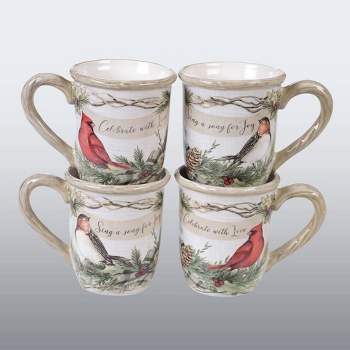 18oz 4pk Earthenware Holly and Ivy Mugs White - Certified International