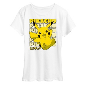 Women's - Pokémon - Pikachu Stack Katakana-  Women's Short Sleeve Graphic T-Shirt Short Sleeve Graphic T-Shirt - 1 of 4