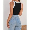 Womens Summer Color Block Trim Round Neck Halter Tank Top Vest - 2 of 3