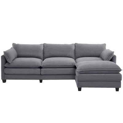 Hyleory Corduroy L-Shaped Sectional Sofa, 3-Seater Couch with Movable Ottoman, Modular Living Room Furniture for Apartments