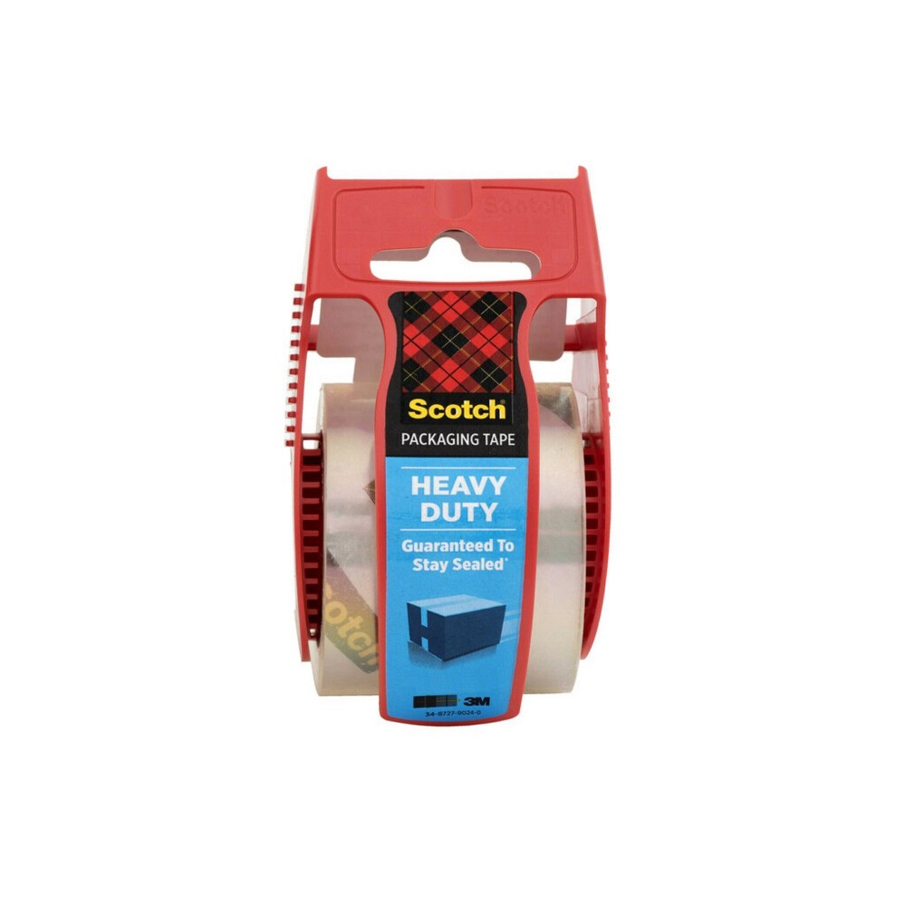 Scotch Heavy Duty Shipping Packaging Tape with Dispenser: Clear Packing Tape, 1.88" Width, 800" Length, Plastic Material