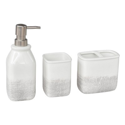 3pc Linen Lines Bath Accessories Set White - 88 Main