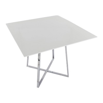 Cosmo Chrome White Square Dining Table with Glass Top