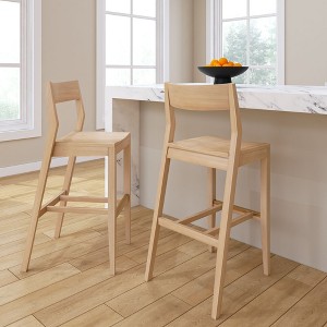 Plank+Beam 44" Modern Bar Height Chairs, Solid Wood Set of 2 Dining Chairs for Home Bar, Kitchen, Contemporary Seating for Dining Room, - 1 of 4