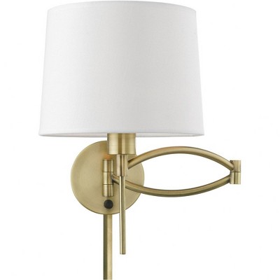 Refined Antique Brass Swing Arm Wall Lamp with Off-White Shade