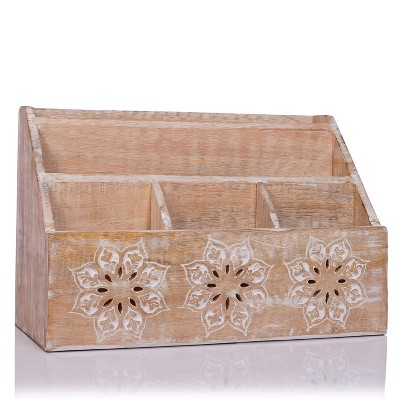 Mela Artisans Rustic Wooden Desk Organizer Multifunctional Desktop Sorter- White Finish