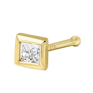 Jewelry Avalanche Bezel Set Princess Cut Moissanite Nose Bone Nose Stud, Solid 14K Gold, 22G - 1 of 4