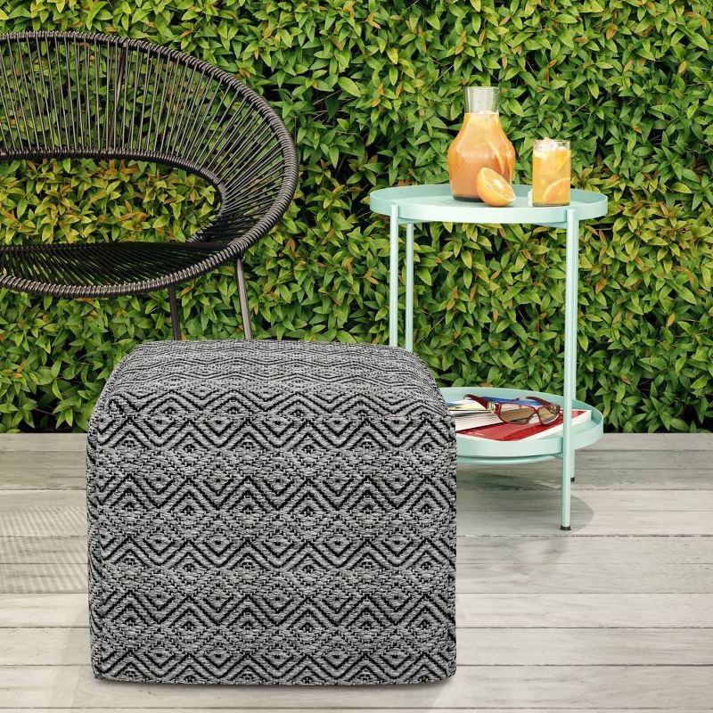 Flora Square Woven PET Polyester Pouf Gray/Black - WyndenHall, 2 of 8