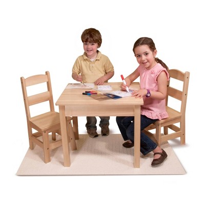 Natural Wood 3-Piece Kids Table and Chair Set