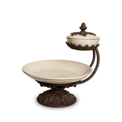 GG Collection Cream Ceramic and Acanthus Leaf Chip and Dip Server
