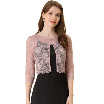 Allegra K Women's Elegant 3/4 Sleeve Sheer Floral Lace Cropped Bolero Shrugs
