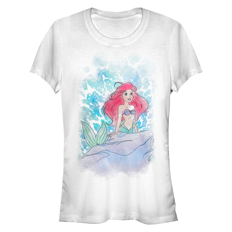 Juniors Womens The Little Mermaid Ariel Watercolor T-Shirt, 1 of 4
