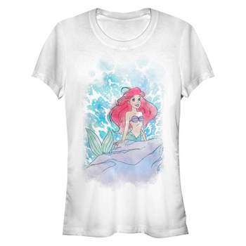 Juniors Womens The Little Mermaid Ariel Watercolor T-Shirt