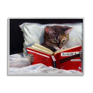 Stupell Industries Cat Reading a Book in Bed Funny Painting Framed Giclee Art - 1 of 4