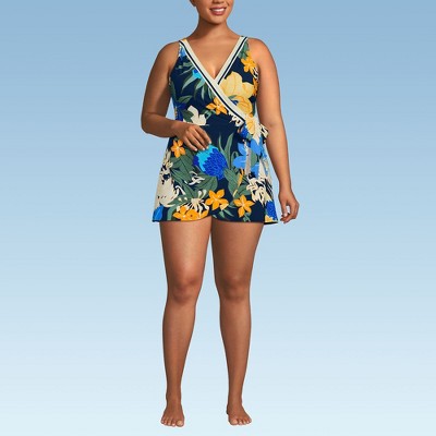 Lands' End Women's Side Tie Mini Swim Dress Swimsuit