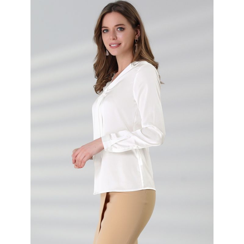 Allegra K Women's Satin Tie Neck Long Sleeve Solid Color Elegant Office Work Shirt Top, 4 of 7