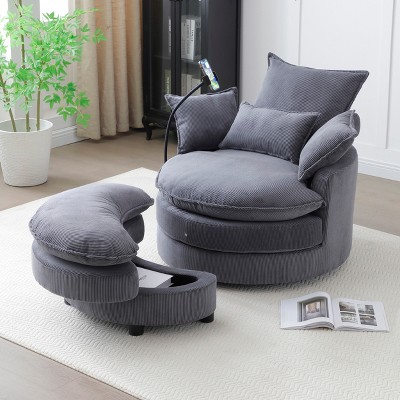 360¡ã Swivel Barrel Chair with Ottoman - Modern Round Accent Chair with 4 Pillows, 250lb Capacity for Living Room/Bedroom