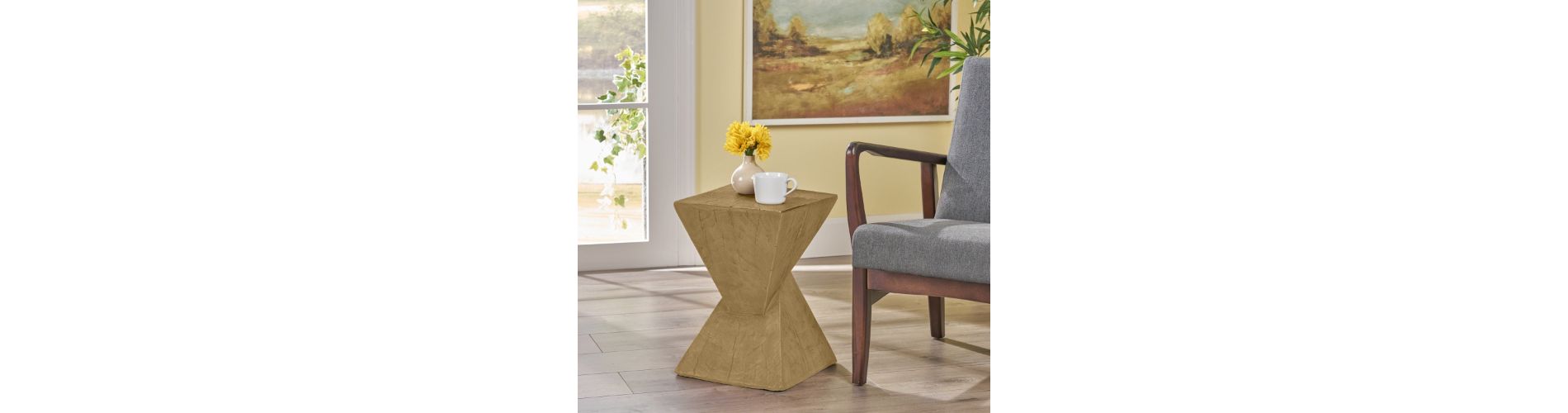 Lyngins Twisted Hourglass Outdoor Accent Table, Lightweight Concrete Patio End Table for Outside, Patio Side Tables, Light Natural