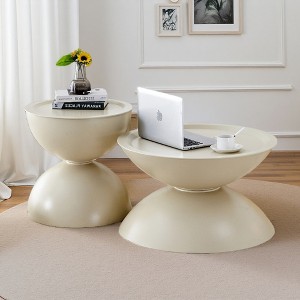 Marble-Look Cat Bed Coffee Tables (Set of 2, Movable Top) - 1 of 4