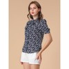 Allegra K Women's Stand Collar Bow Tie Floral Short Sleeve Work Shirt - 4 of 4