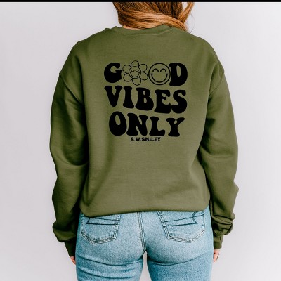 Simply Sage Market S.W.Smiley Good Vibes Only Smiley Face Front And Back Sweatshirt