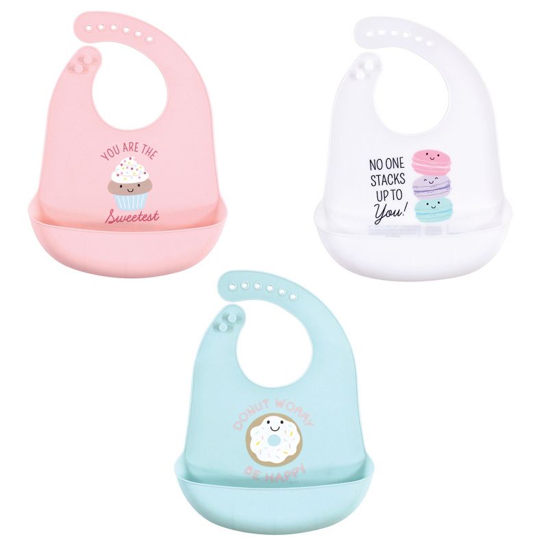 Hudson Baby Infant Girl Silicone Bibs 3pk, Sweetest Cupcake, One Size, 1 of 6