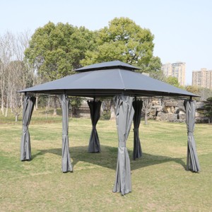 Spacious outdoor gazebo with double-tier roof, removable mesh sides, and rust-resistant steel frame for backyard and garden use-Coolbibila - 1 of 4