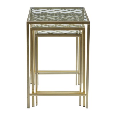 Elegant Gold Metal and Clear Glass Nesting Tables - Set of 3