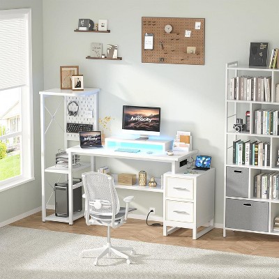 Ahealpus Computer Desk with Power Outlets and Fabric Drawers