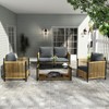 FIONECA 4-Piece Outdoor Brown PE Wicker Sofa Set with Grey Cushions, Sectional Patio Furniture for Backyard, Garden, Porch, Balcony - 3 of 4