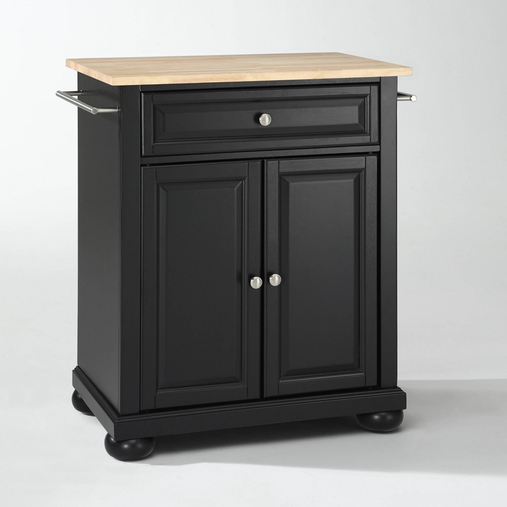 Alexandria Wood Top Portable Kitchen Island/Cart Black - Crosley: Traditional Farmhouse Style, Hardwood Frame, Casters