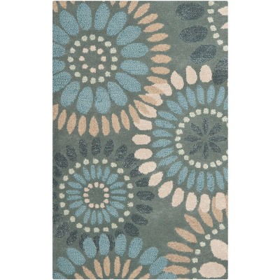 Country Charm Hand-Tufted Blue Floral Wool Runner Rug - 30" x 5"