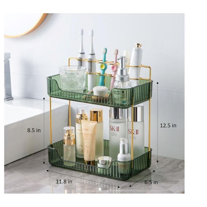 MPM 2 Tiers Storage Rack with Toothbrush Toothpaste Makeup Brush Holder, Storage Organizers, Multifunctional Stand Rack, 4 of 5