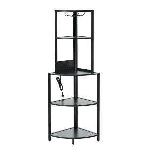 LIVAREEmlen 5 Tier Corner Shelf with USB Plug,Glass Holder,Tall Standing Shelf for Wall Corner, Narrow Bookshelf - 1 of 4