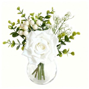 6 Pcs Artificial Flowers in Vase, White Fake Rose & Eucalyptus Arrangements, Baby Breath Centerpieces for Wedding Home Decor. - 1 of 4