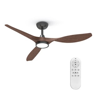 TALOYA 52 inch Matte Black Integrated LED Indoor Flush Mount Ceiling Fan with Light and Remote (3-Blade),Woodgrain Blades - 1 of 4
