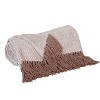 HomeRoots 50" X 60" Beige and Brown Woven Cotton Herringbone Throw Blanket with Fringe - 4 of 4