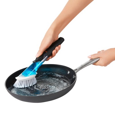 OXO Soap Dispensing Dish Brush Storage Set: Nylon Scrub Brush for Multi-Surface Cleaning, Black
