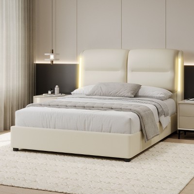 Sapphtopaz Queen Platform Bed Frame with PU Headboard Upholstered Bed with Hydraulic Lift Up Storage and Sensor LED Bed Frame for Bedroom
