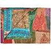 HomeRoots 50" X 70" Tan And Beige Patchwork Silk Quilted Kantha Throw Blanket with Embroidery - 4 of 4