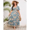 BLUEMING Summer Maxi Dress for Plus Size Women Tie Wasit Surplice Dress Flutter Sleeve A-Line Dress - 4 of 4
