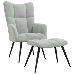 vidaXL Relaxing Chair with Stool - Light Grey Velvet Medium Footrest - 1 of 4
