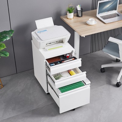 INFURNIC Decorative Storage Cabinets 3-Drawer Mobile Filing Cabinet with Lock and Casters for Office, White, 17.71"*15.35"*23.62"