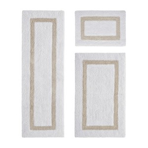 Hotel 3 PC Bath Rug 100% Premium Cotton Tufted Weave Two Tone Reversible Bathroom Rug, Super Soft Absorbent, Machine Washable Bath Mat - 1 of 4