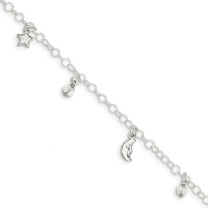 Black Bow Jewelry Sterling Silver 4mm Cable And Crystal Celestial Charm Anklet, 9-10 In - 1 of 4