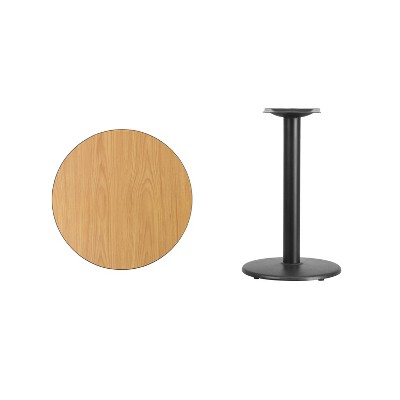 Natural Laminate Round Dining Table with Black Metal Base, 24-Inches