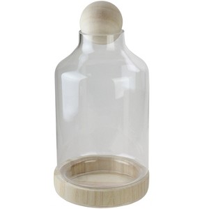 Northlight 14" Transparent Glass Hurricane with Decorative Wooden Lid and Base - 1 of 4