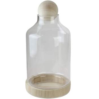 Northlight 14" Transparent Glass Hurricane with Decorative Wooden Lid and Base